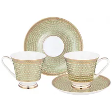 Фарфоровый чайный набор на 2 персоны 4 предмета золотая сетка 270 мл мятный - Lefard