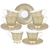 Фарфоровый чайный набор на 6 персон, 12 предметов, Золотая сетка, hа 270 мл, мятный - Lefard