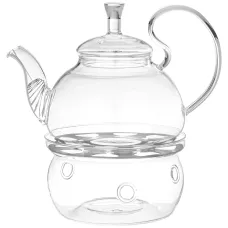 Стеклянный заварочный чайник с фильтром из нжс и стекл. подставкой для подогрева 600 мл - Agness