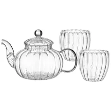 Стеклянный чайный набор чайник 600 мл и 2 кружки 250 мл - Agness