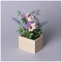 Цветочная композиция в деревянном кашпо, высота 23 см – Lefard