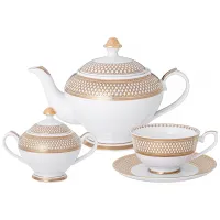 Фарфоровый чайный сервиз на 6 персон, 14 предметов, Золотая сетка – Lefard