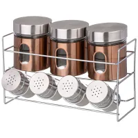 Набор банок для сыпучих продуктов и баночек для специй на металлической подставке - Agness