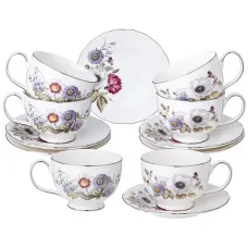 Фарфоровый чайный набор на 6 персон, 12 предметов BOUQUET, 280 мл - Lefard