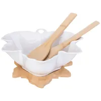 Салатник Native 24 см с ложкой и вилкой на деревянной подставке - Lefard