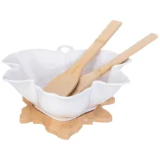 Салатник Native 24 см с ложкой и вилкой на деревянной подставке - Lefard