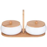 Набор банок с деревянной крышкой Native 2 штуки 11.5 см 270 мл на деревянной подставке - Lefard