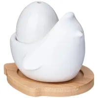 Набор для специй Native, 2 предмета в форме курочки с яйцом на деревянной подставке - Lefard