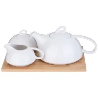 Набор для чая Native 3 предмета: чайник, сахарница, молочник на деревянной подставке - Lefard