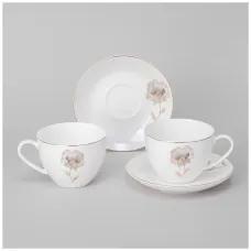 Фарфоровый чайный набор на 2 персоны, 4 предмета, Inspiration, Золотой цветок, 260 мл – Lefard