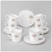 Фарфоровый кофейный набор на 6 персон, 12 предметов, Inspiration Золотой цветок, 220 мл – Lefard