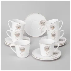Фарфоровый кофейный набор на 6 персон, 12 предметов, Inspiration Золотой цветок, 220 мл – Lefard