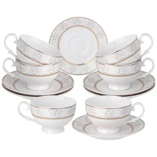 Фарфоровый чайный набор на 6 персон, 12 предметов, Свадебный, 300 мл – Lefard