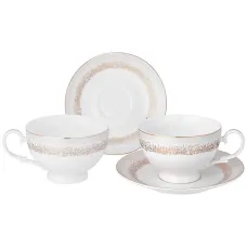 Фарфоровый чайный набор на 2 персоны, 4 предмета, Золотой песок, 300 мл – Lefard