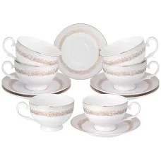 Фарфоровый чайный набор на 6 персон, 12 предметов, Золотой песок, 300 мл – Lefard