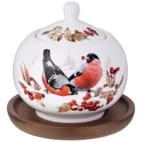 Сахарница Лесная сказка снегири 380 мл на дерев. подставке - Lefard