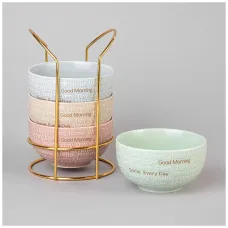 Набор салатников Good Morning на металл. подставке 4 штуки 11.5*6 см 330 мл микс цветов - Lefard