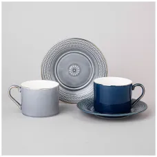Фарфоровый чайный набор на 2 персоны, 4 предмета, 250 мл, голубой, синий – Lefard
