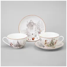 Фарфоровый чайный набор на 2 персоны, 4 предмета, Морозко, 300 мл – Lefard