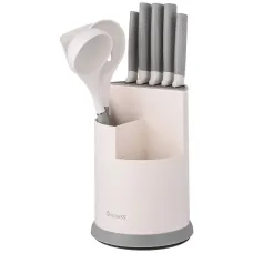 Набор из 9 предметов: 5 ножей, половник, лопатка и шумовка, подставка, цвет: серый – Agness