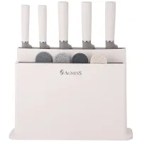 Набор из 10 предметов: 5 ножей, 4 доски и подставка, цвет: серый – Agness