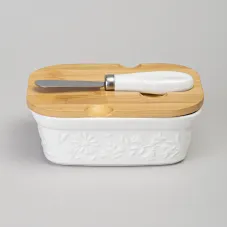 Масленка Flowers Story с дер. крышкой, ножом для масла 15*11*6 см 330 мл – Lefard