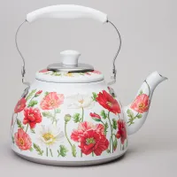 Чайник Белые маки со встроенным свистком и фильтром 1 л - Agness