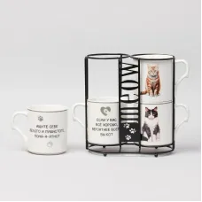 Набор кружек Meow на подставке 368 мл, 4 штуки – LEFARD