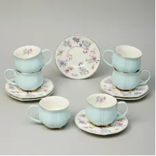 Фарфоровый чайный набор на 6 персон, 12 предметов, Времена года, 250 мл, голубой – Lefard