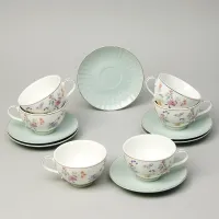 Фарфоровый чайный набор на 6 персон, 12 предметов, Времена года, 250 мл голубой – Lefard