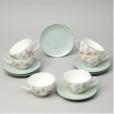 Фарфоровый чайный набор на 6 персон, 12 предметов, Времена года, 250 мл голубой – Lefard