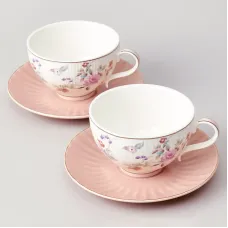 Фарфоровый чайный набор на 2 персоны, 4 предмета, Времена года, 250 мл, розовый – Lefard