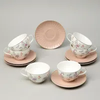 Фарфоровый чайный набор на 6 персон, 12 предметов, Времена года, 250 мл, розовый – Lefard