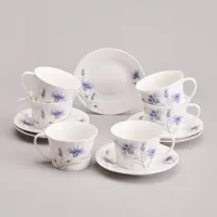 Фарфоровый чайный набор на 6 персон, 12 предметов, Васильки, 250 мл – Lefard