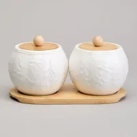 Набор сахарниц Native 2 штуки 10*10 см 300 мл на дерев. подставке - Lefard