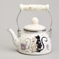 Чайник эмалированный со съемным фильтром из нжс серия Lavander Cats, 850 мл – Agness