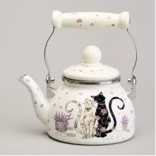 Чайник эмалированный со съемным фильтром из нжс серия Lavander Cats, 850 мл – Agness