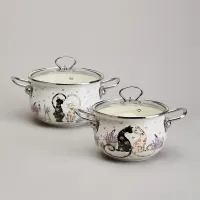 Набор кастрюль эмалированный 4 предмета, серия Lavander Cats 2/2.8 л 18/20 см - Agness