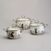 Набор кастрюль эмалированный 6 предметов, серия Lavander Cats 2/2.8/3.8л 18/20/22 см - Agness