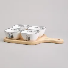 Набор салатников на деревянной подставке Family Farm 5 предметов 30*19*6,7 см - Lefard