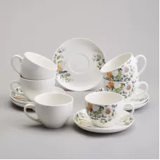 Фарфоровый чайный набор на 6 персон, 12 предметов Ромашковое поле, 250 мл – Lefard