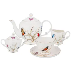 Фарфоровый чайный сервиз на 6 персон 15 предметов райские птицы - Lefard