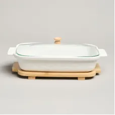 Блюдо для выпекания и сервировки Muse со стеклянной крышкой на деревянной подставке 27,5*17*9 см 900 мл - Lefard