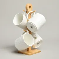 Набор кружек Meadow 4 штуки 380 мл на дер. подставке - Lefard