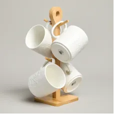 Набор кружек Meadow 4 штуки 380 мл на дер. подставке - Lefard