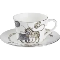 Фарфоровый чайный набор на 1 персону, 2 предмета, Котики, объем 200 мл, высота 6 см – Lefard