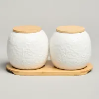 Набор банок Muse с деревянной крышкой на деревянной подставке 2 шт. 19,5*9,5 см 400 мл – Lefard