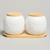 Набор банок Meadow с дер.крышкой на дер. подставке 2 штуки 19,5*9,5 см 400 мл - Lefard