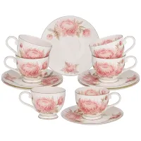 Фарфоровый чайный набор на 6 персон, 12 предметов, Астра, объем чашки 250 мл – Lefard