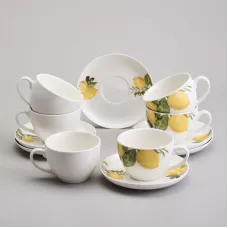 Фарфоровый чайный набор на 6 персон, 12 предметов Лемон Три, 250 мл – Lefard